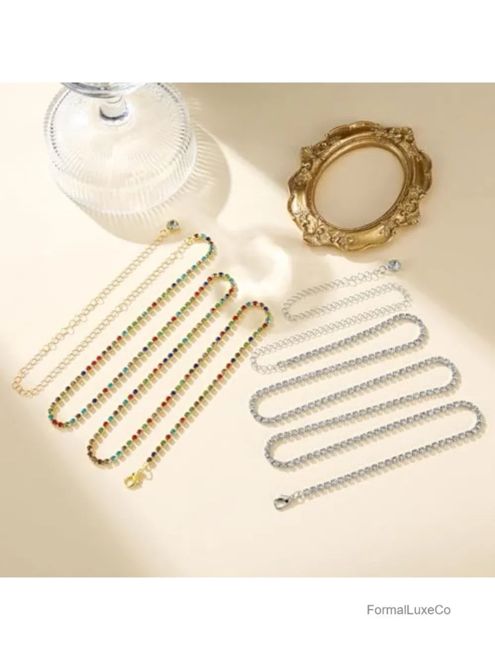 Two-Piece Rhinestone Chain Belts Set – Adjustable Crystal Body Chain for Dresses